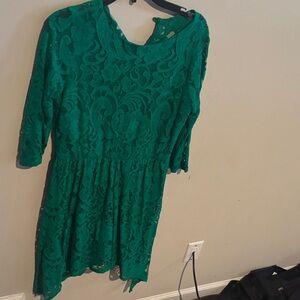 GB girls Green Lace Fit-and-Flare Dress